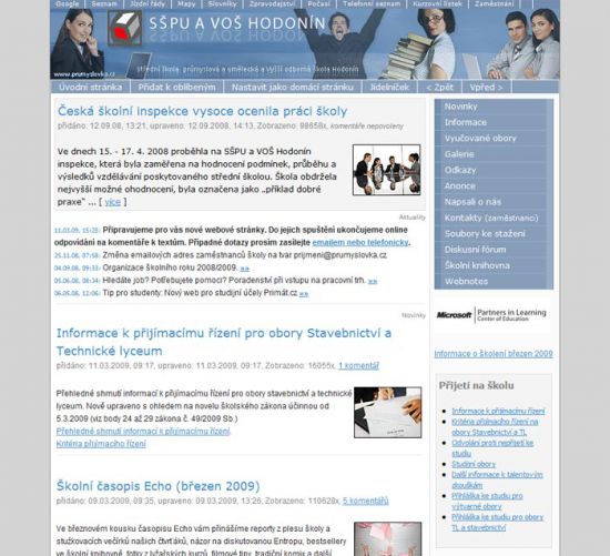 Školní web v letech 2005 - 2009
